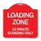 Signmission Loading Zone 15 Minutes Standing Only, Red & White Aluminum Sign, 18" x 18", RW-1818-24550 A-DES-RW-1818-24550 - alternate 1